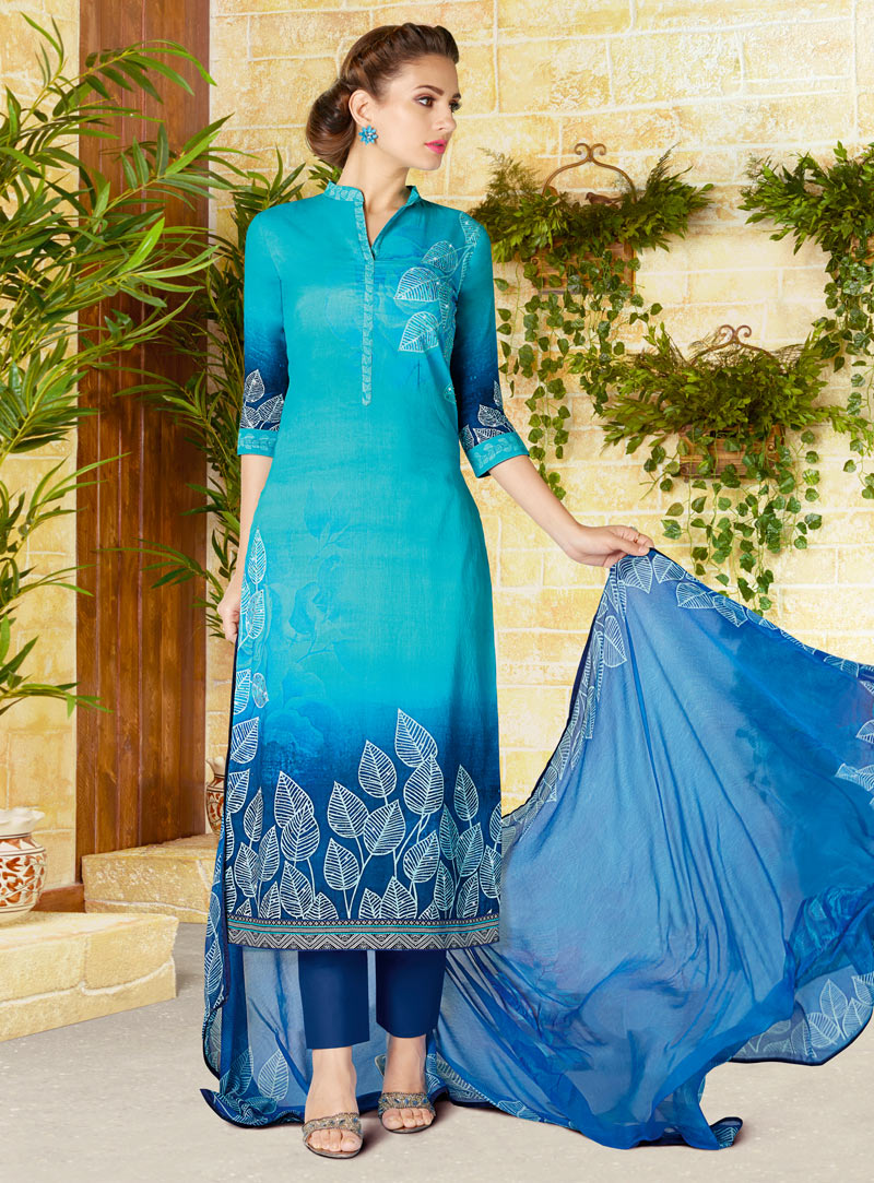 Blue Cotton Pakistani Style Suit 98986