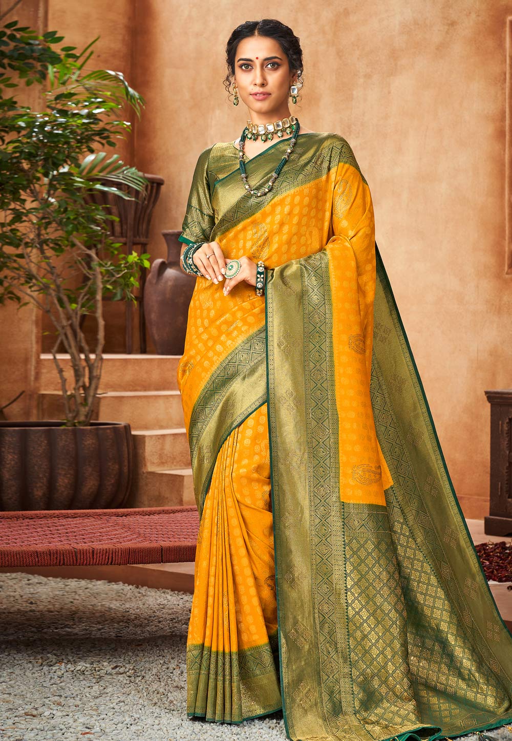 Yellow Brocade Saree With Blouse 251589