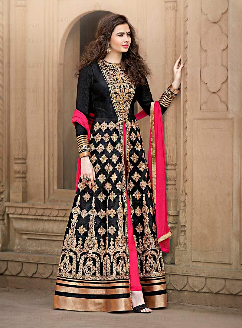 Black Banglori Silk Designer Anarkali Suit 70132