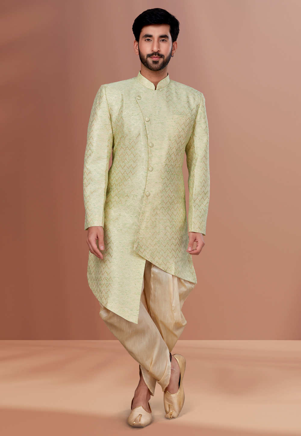 Light Green Linen Indo Western Suit 257823