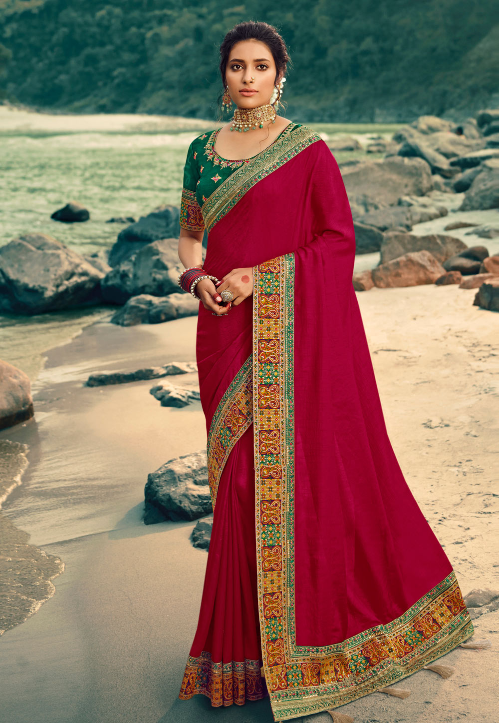 Magenta Silk Saree With Blouse 213431