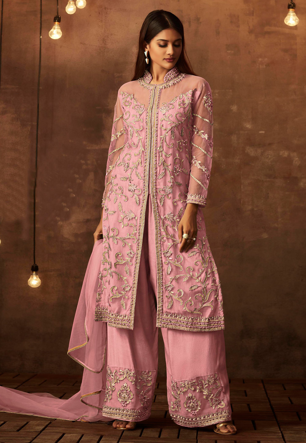 Pink Embroidered Palazzo Suit 168114