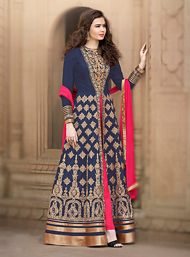 Blue Banglori Silk Floor Length Anarkali Suit 72956