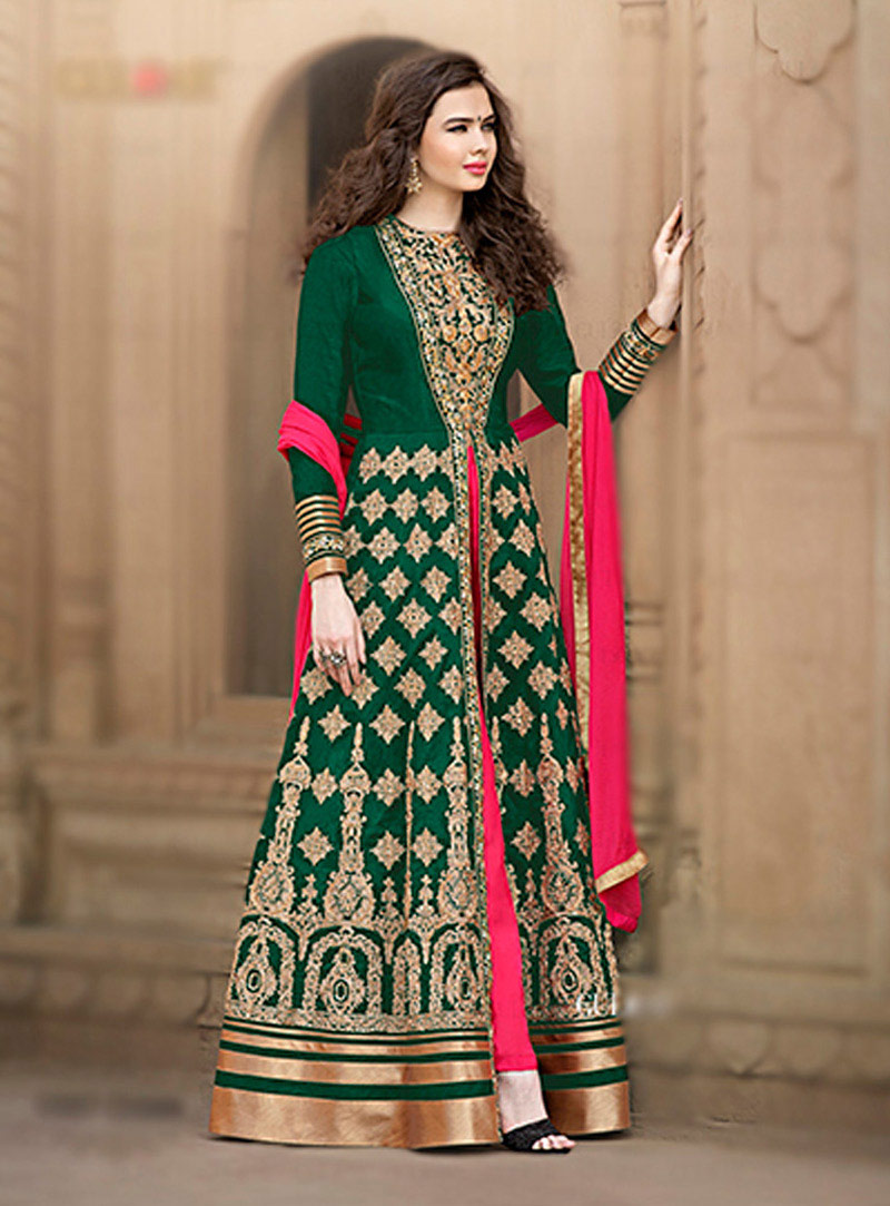 Green Banglori Silk Floor Length Anarkali Suit 72953