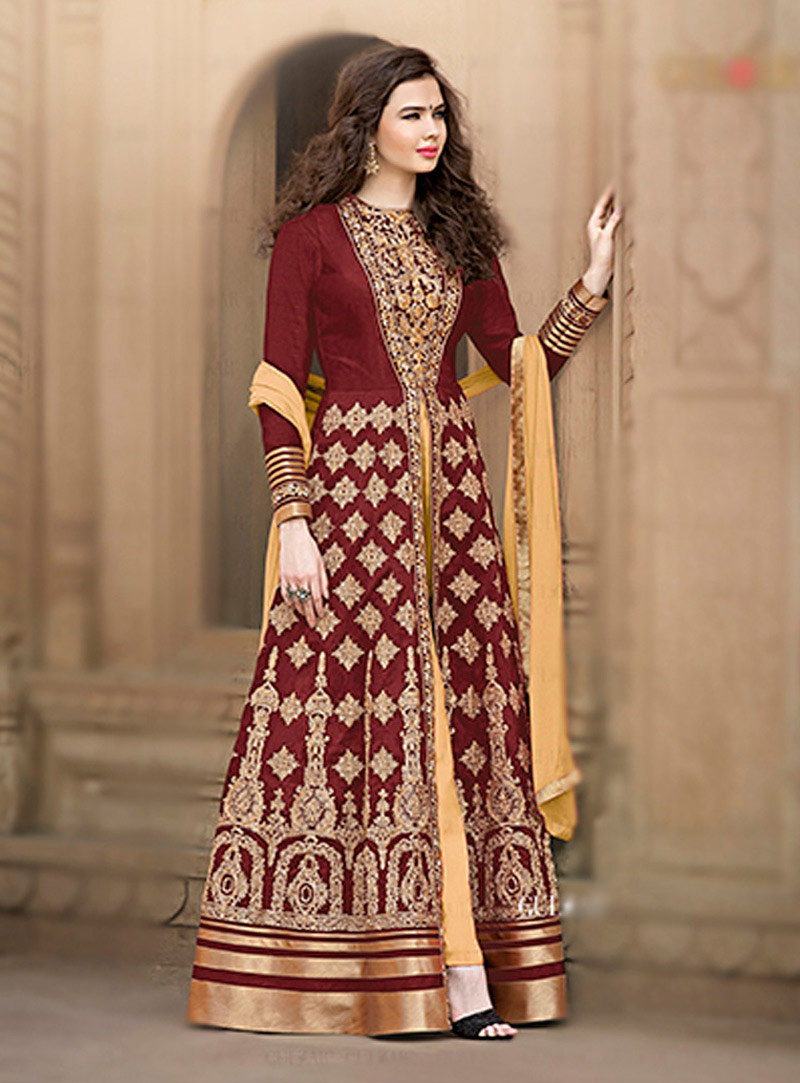 Maroon Banglori Silk Floor Length Anarkali Suit 72954