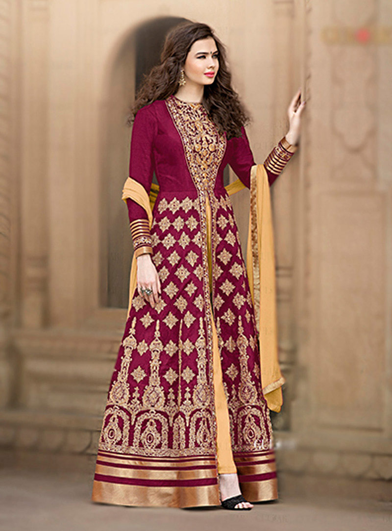 Magenta Banglori Silk Floor Length Anarkali Suit 72955