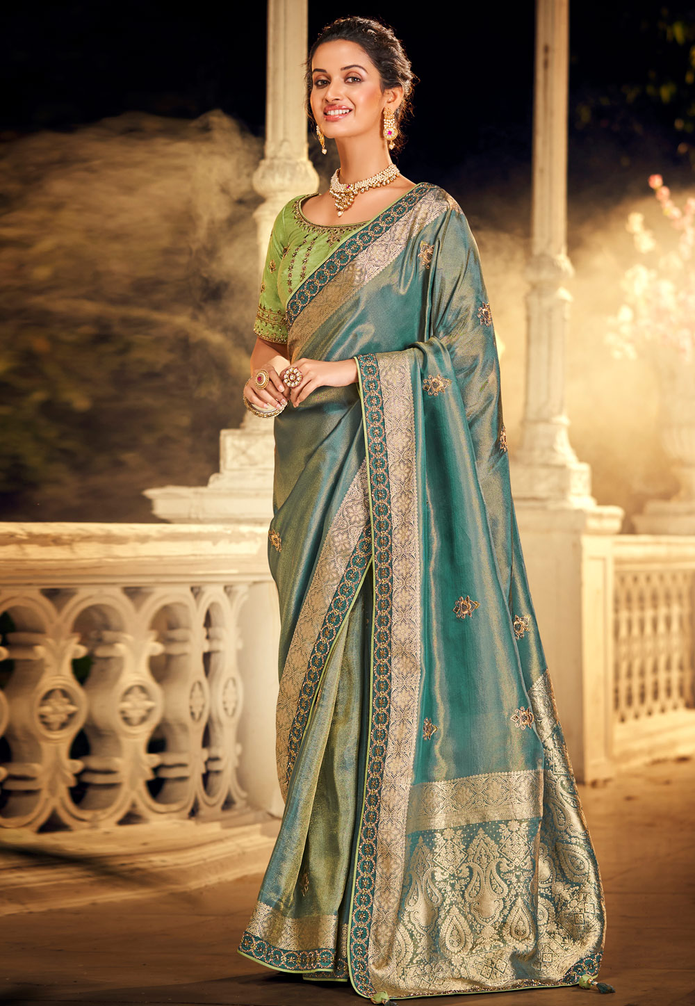 Turquoise Silk Saree With Blouse 238413
