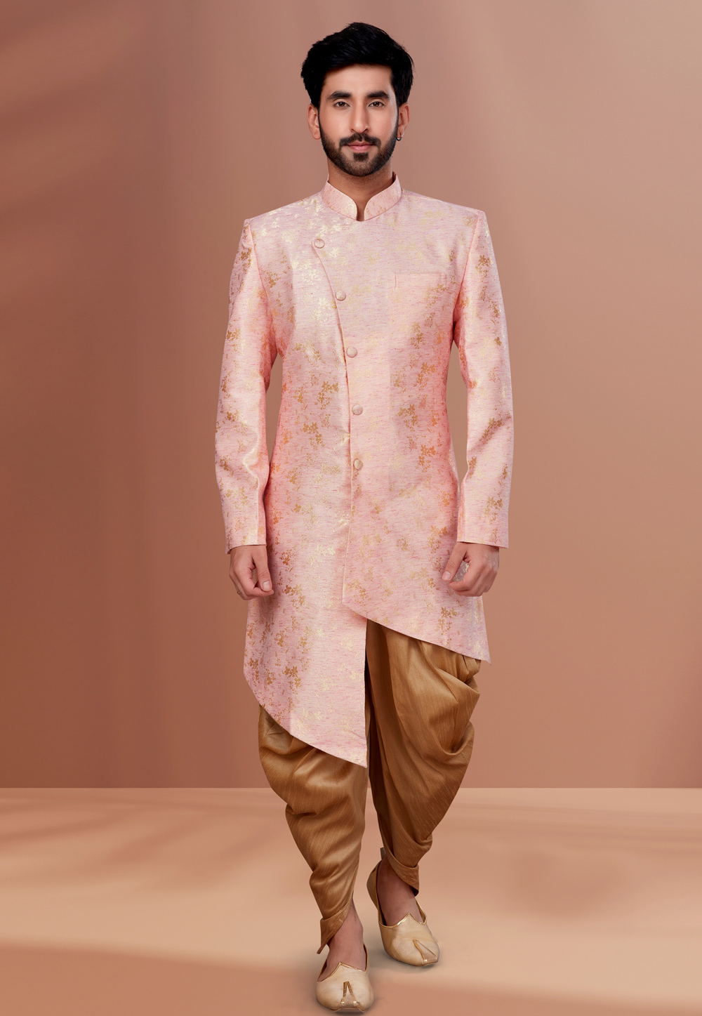 Pink Linen Indo Western Suit 257824