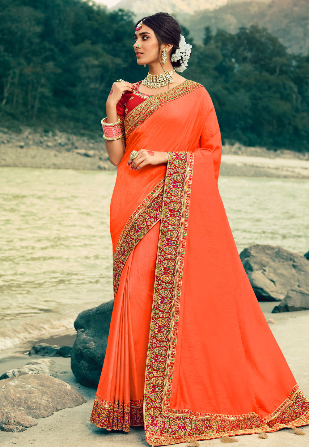 Orange Silk Saree With Blouse 213433