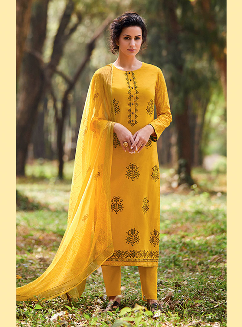 Yellow Cotton Pant Style Suit 90993