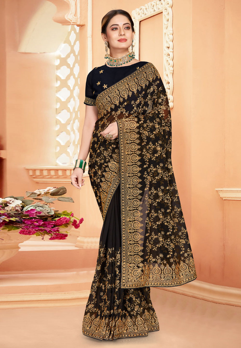 Black Georgette Saree With Blouse 252071