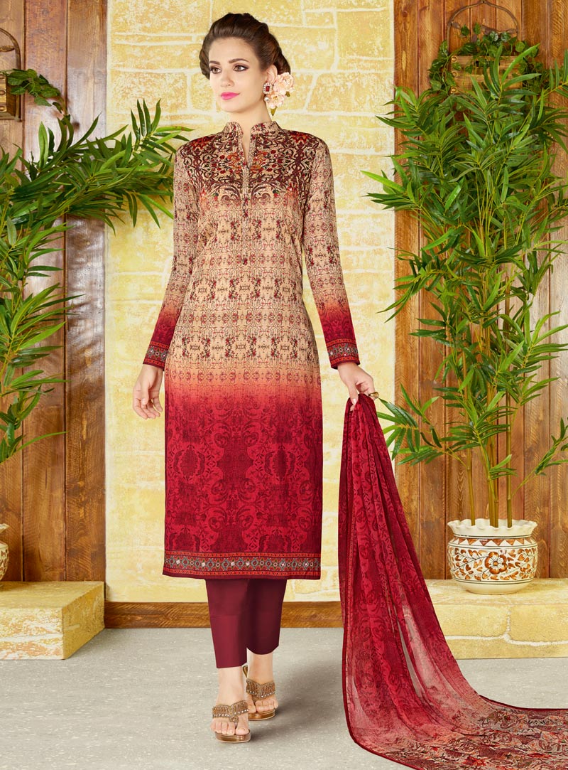 Red Cotton Pakistani Style Suit 98992