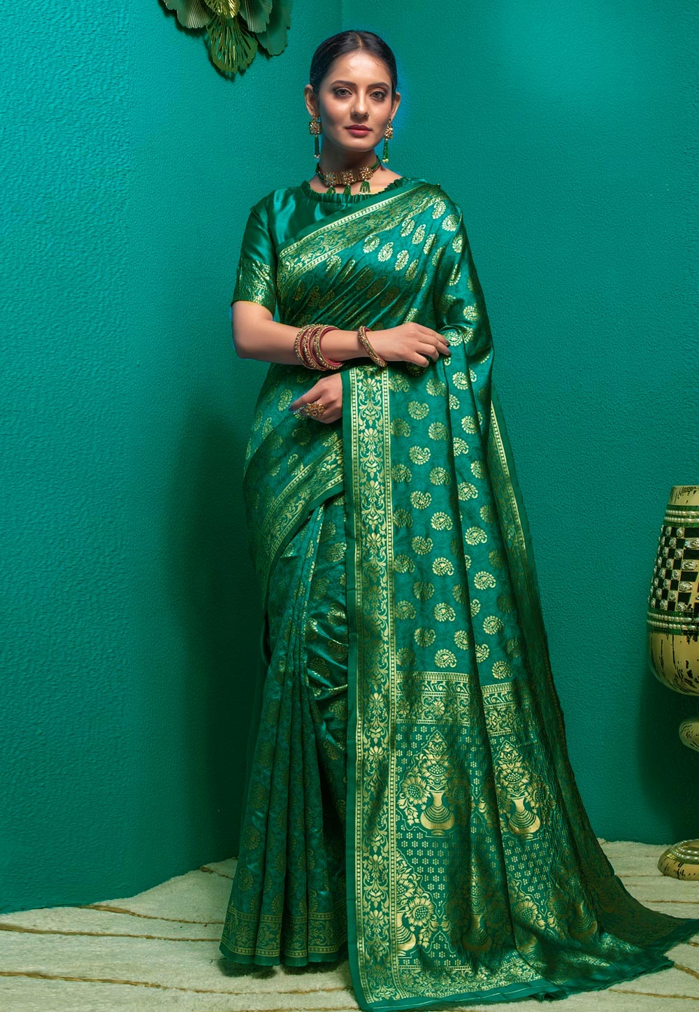 teal with black and white checked half & half kanchipuram silk saree –  #SAREEENVY