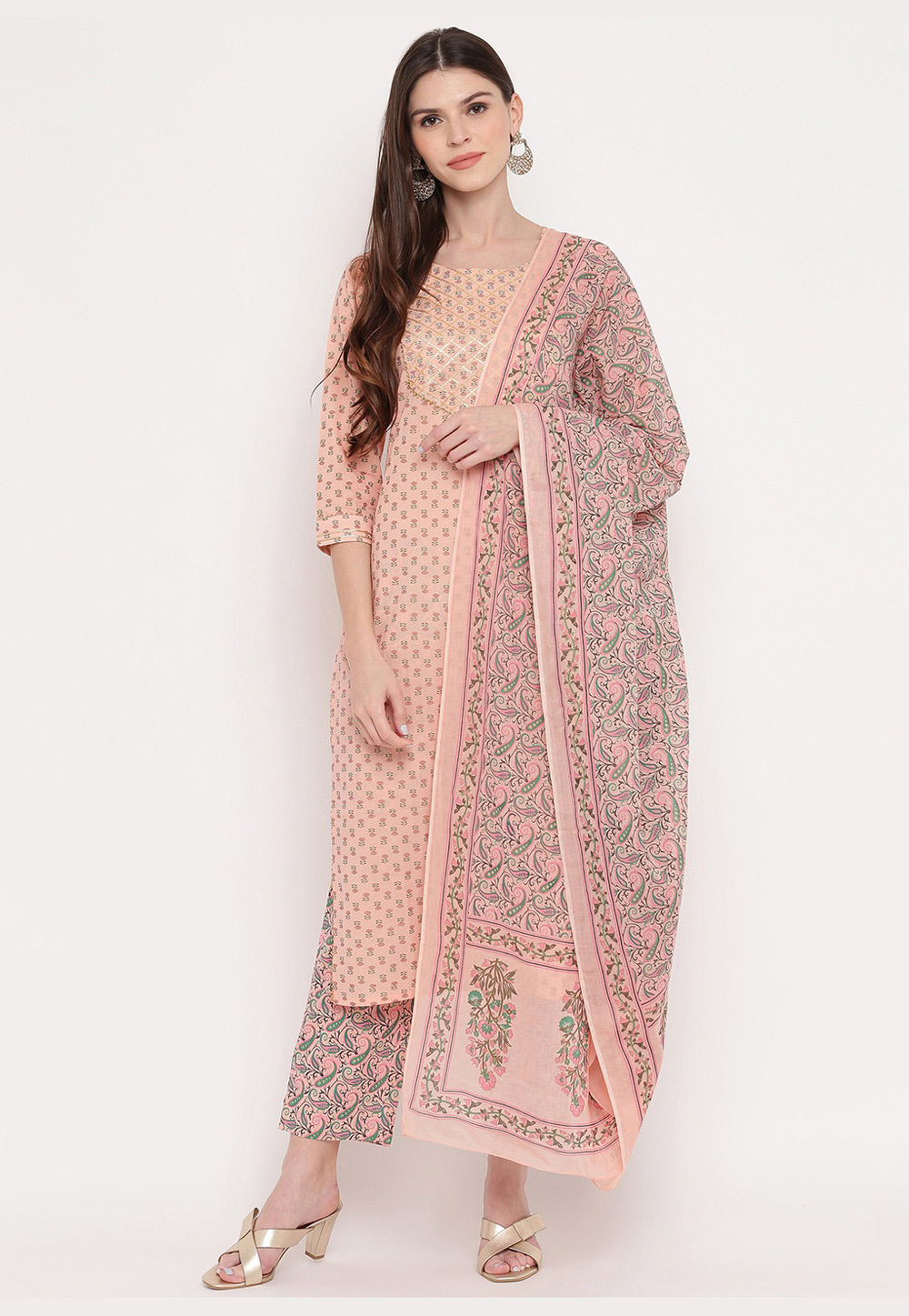 Peach Cotton Readymade Kameez With Pant 210771