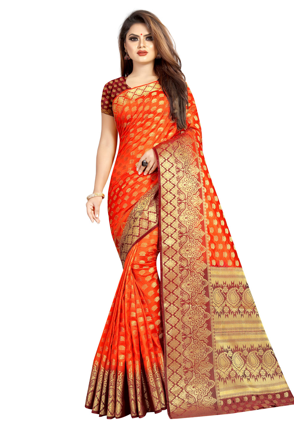 Orange Banarasi Silk Festival Wear Saree 195616