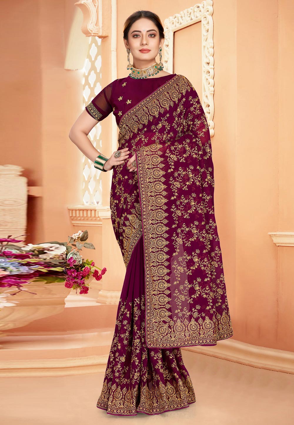 Purple Georgette Saree With Blouse 252075