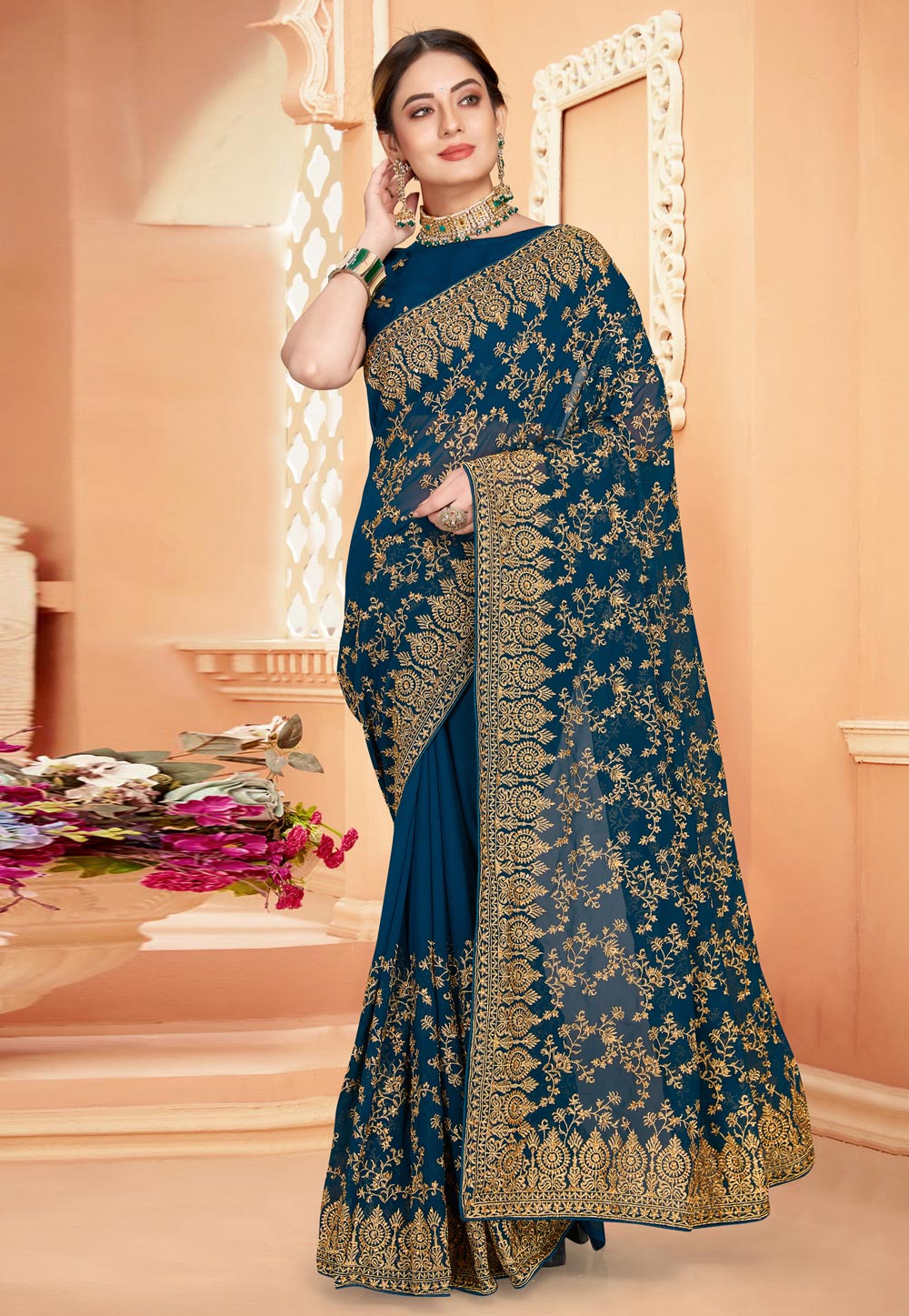 Blue Georgette Saree With Blouse 252076