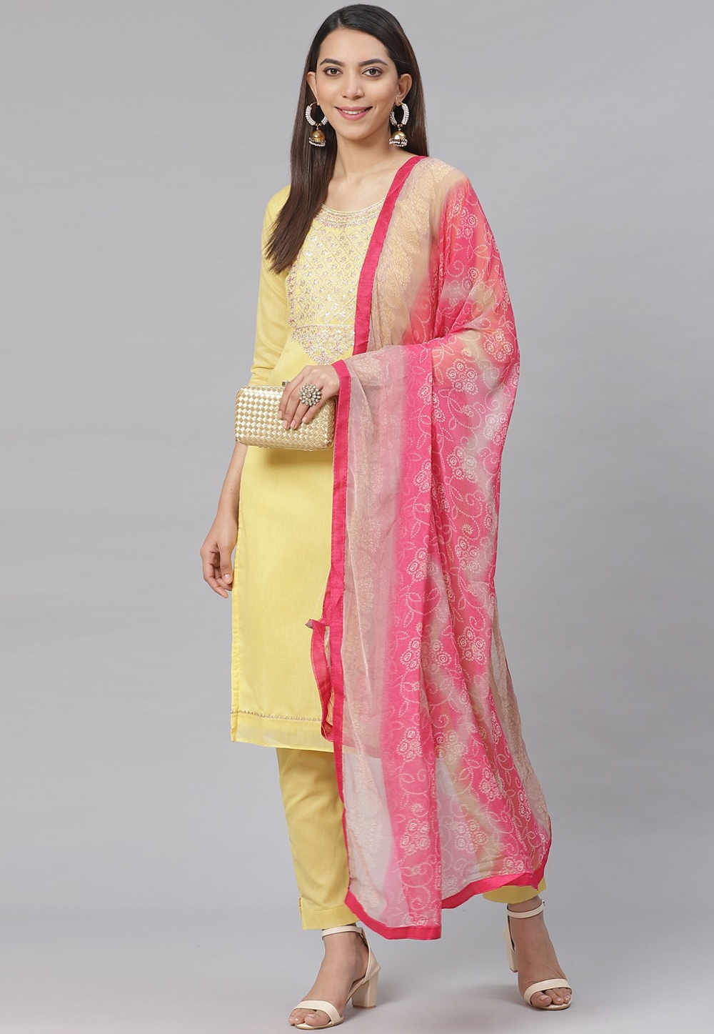 Yellow Chanderi Cotton Pant Style Suit 247522