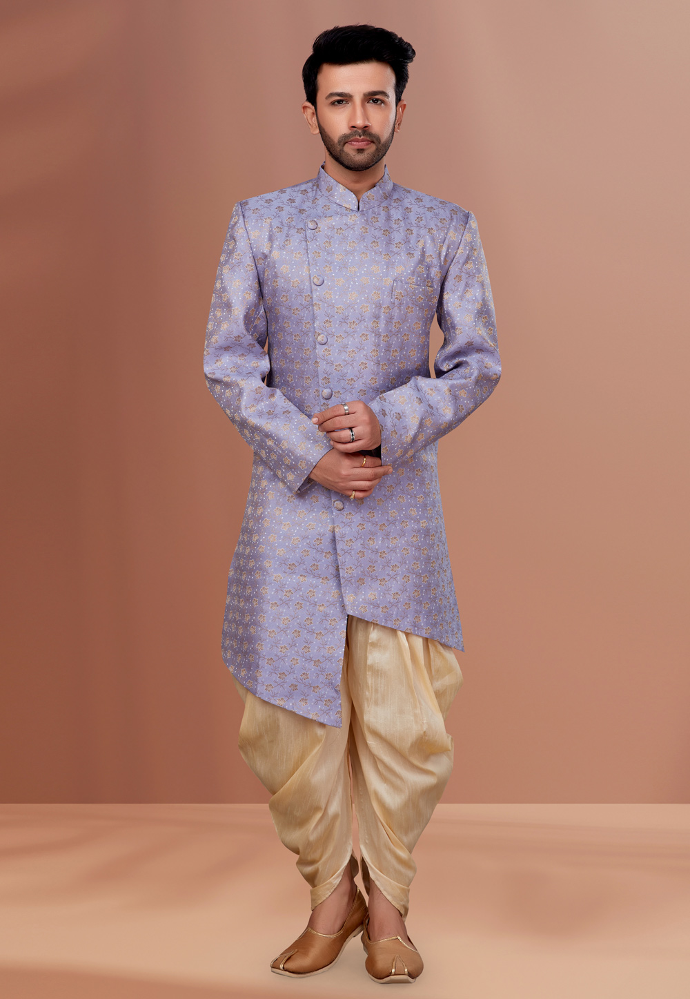 Lavender Jacquard Indo Western Suit 257833