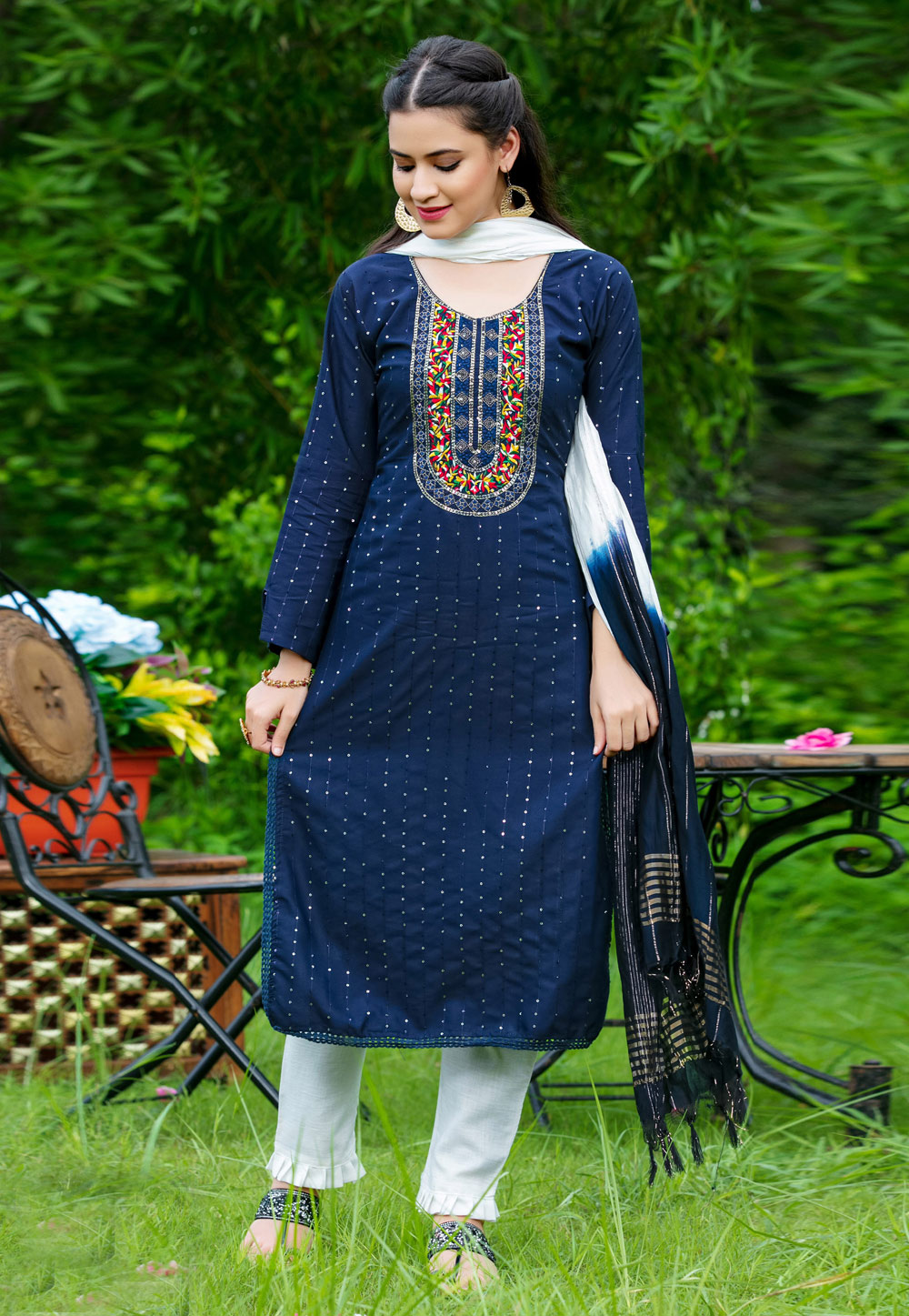 Navy Blue Rayon Readymade Pakistani Suit 248246