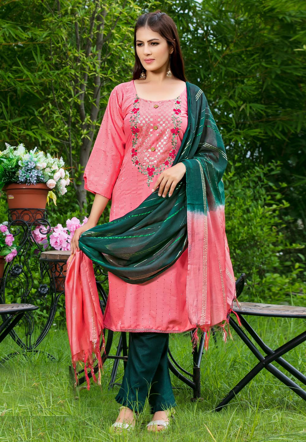 Pink Rayon Readymade Pakistani Suit 248250