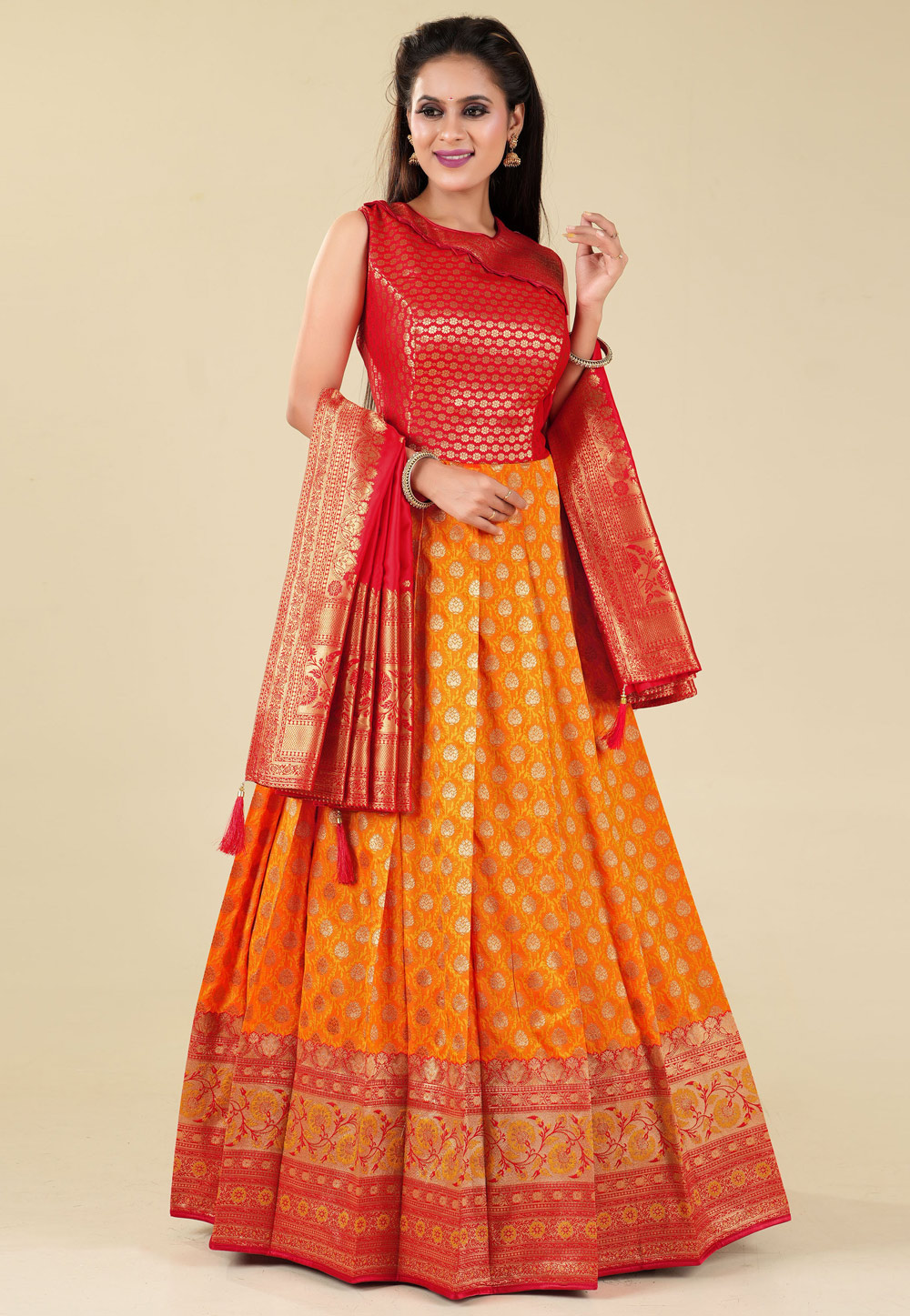 Orange Silk Floor Length Anarkali Suit 271829