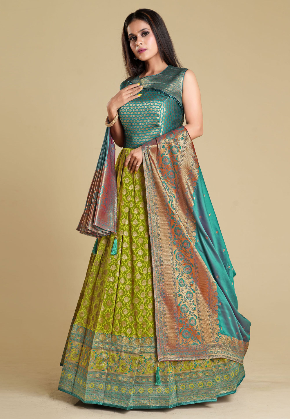 Light Green Silk Floor Length Anarkali Suit 271831