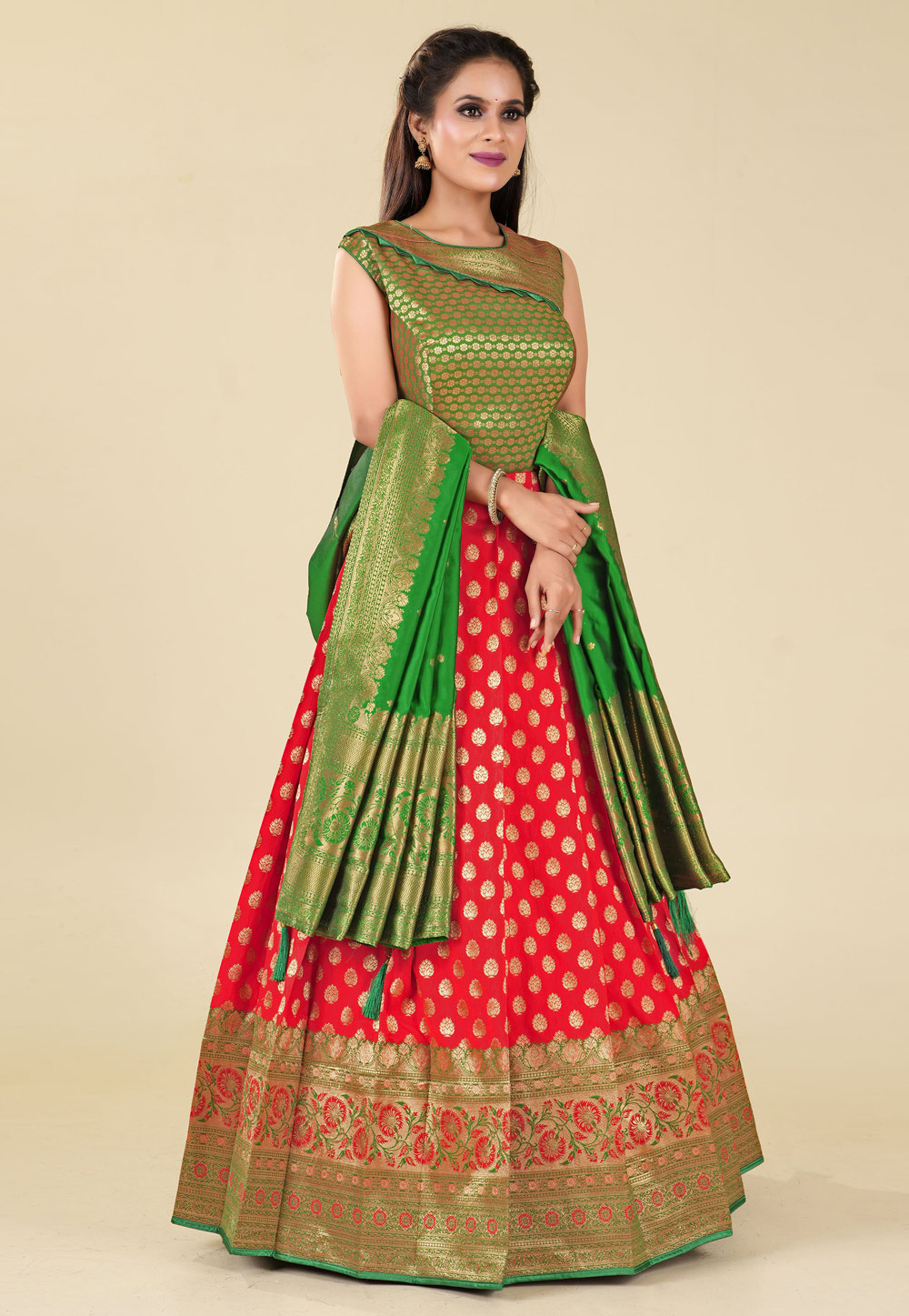 Red Silk Floor Length Anarkali Suit 271837