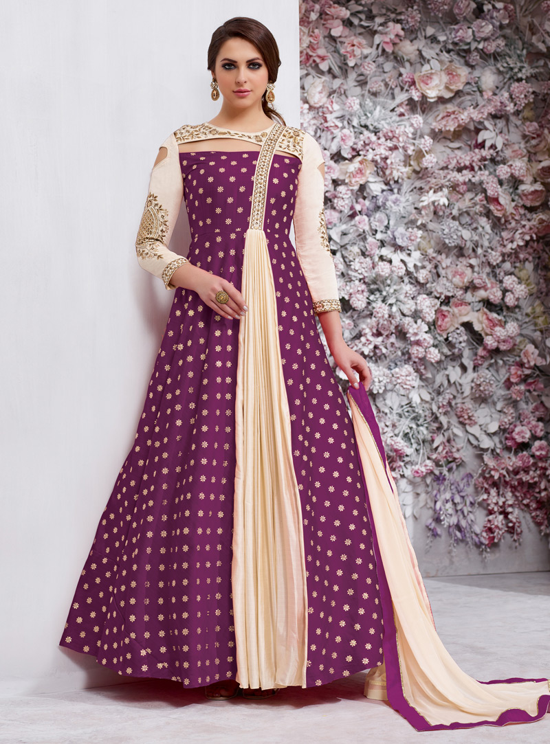 Purple Taffeta Silk Readymade Ankle Length Anarkali Suit 131117