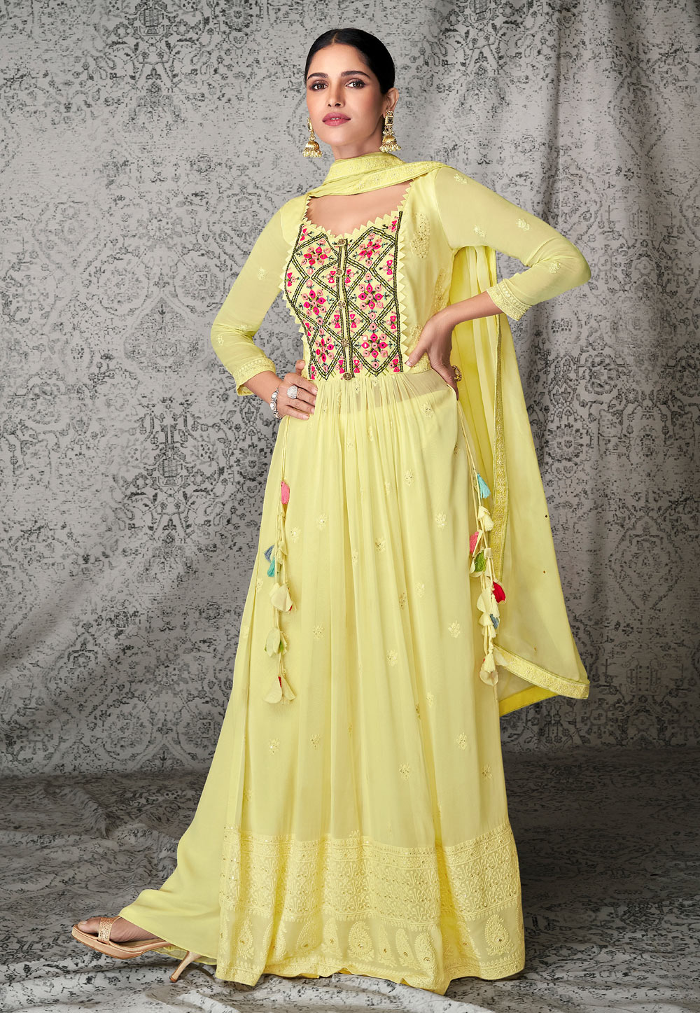 Yellow Georgette Palazzo Suit 247347