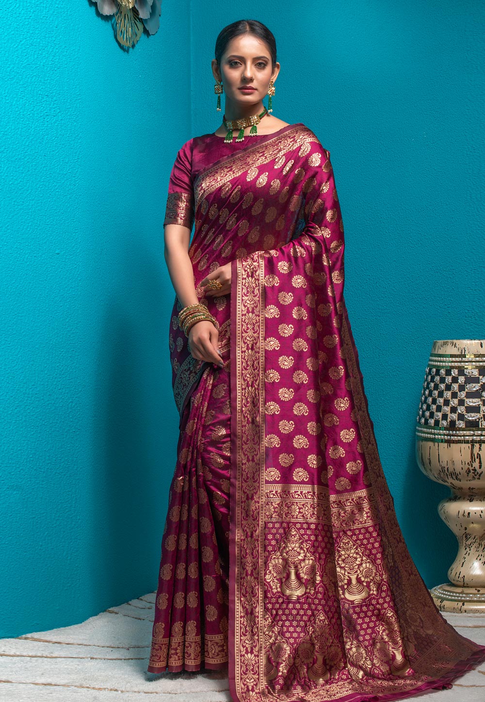 Purple Banarasi Silk Saree With Blouse 228325