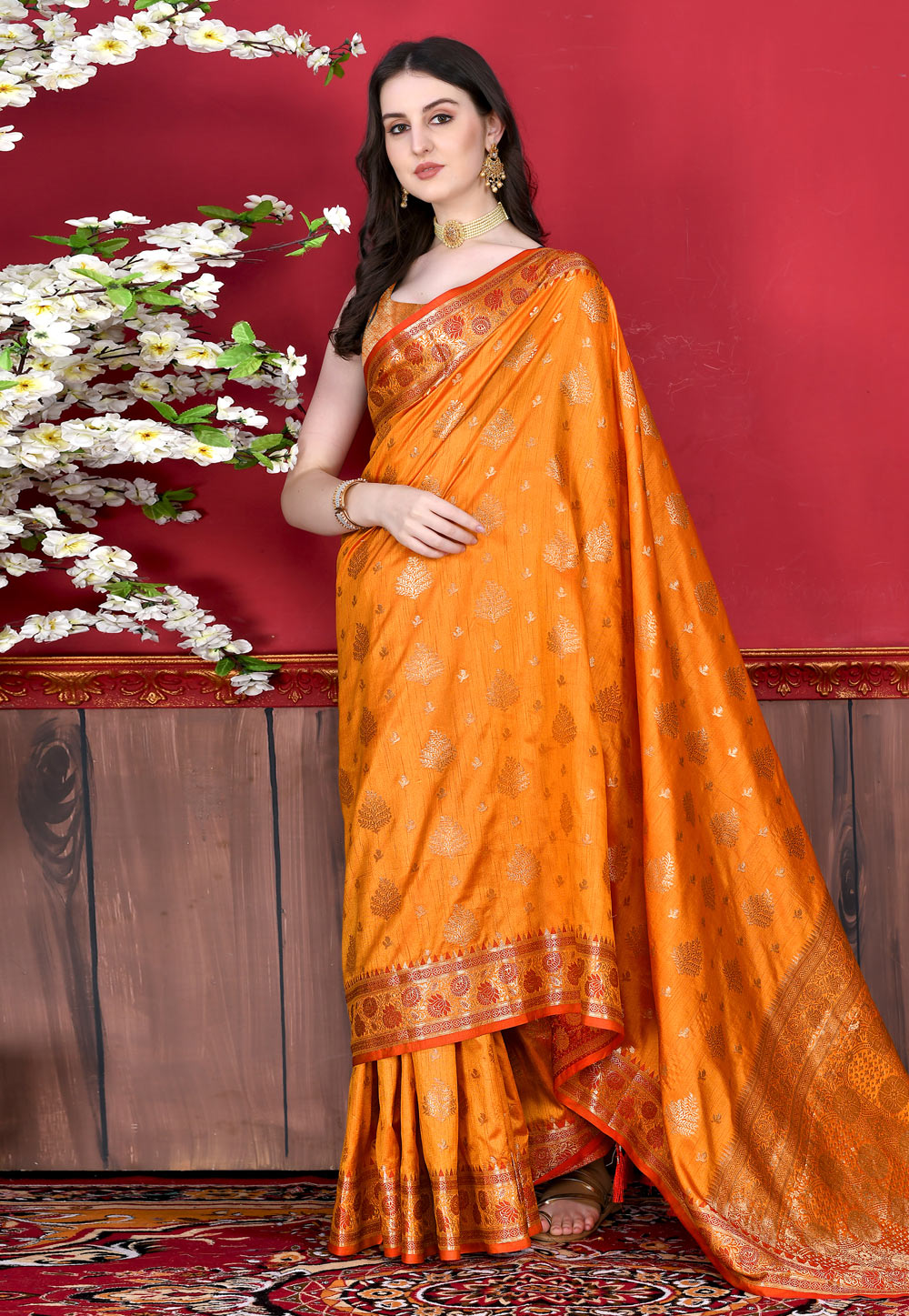 Orange Silk Saree With Blouse 258671
