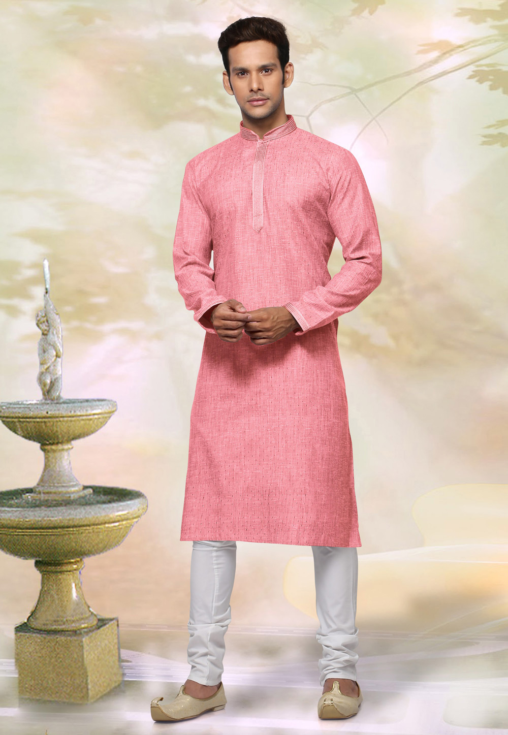 Pink Cotton Readymade Kurta Pajama 211271