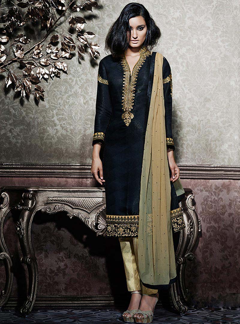 Black Silk Embroidery Kameez With Pant 57597