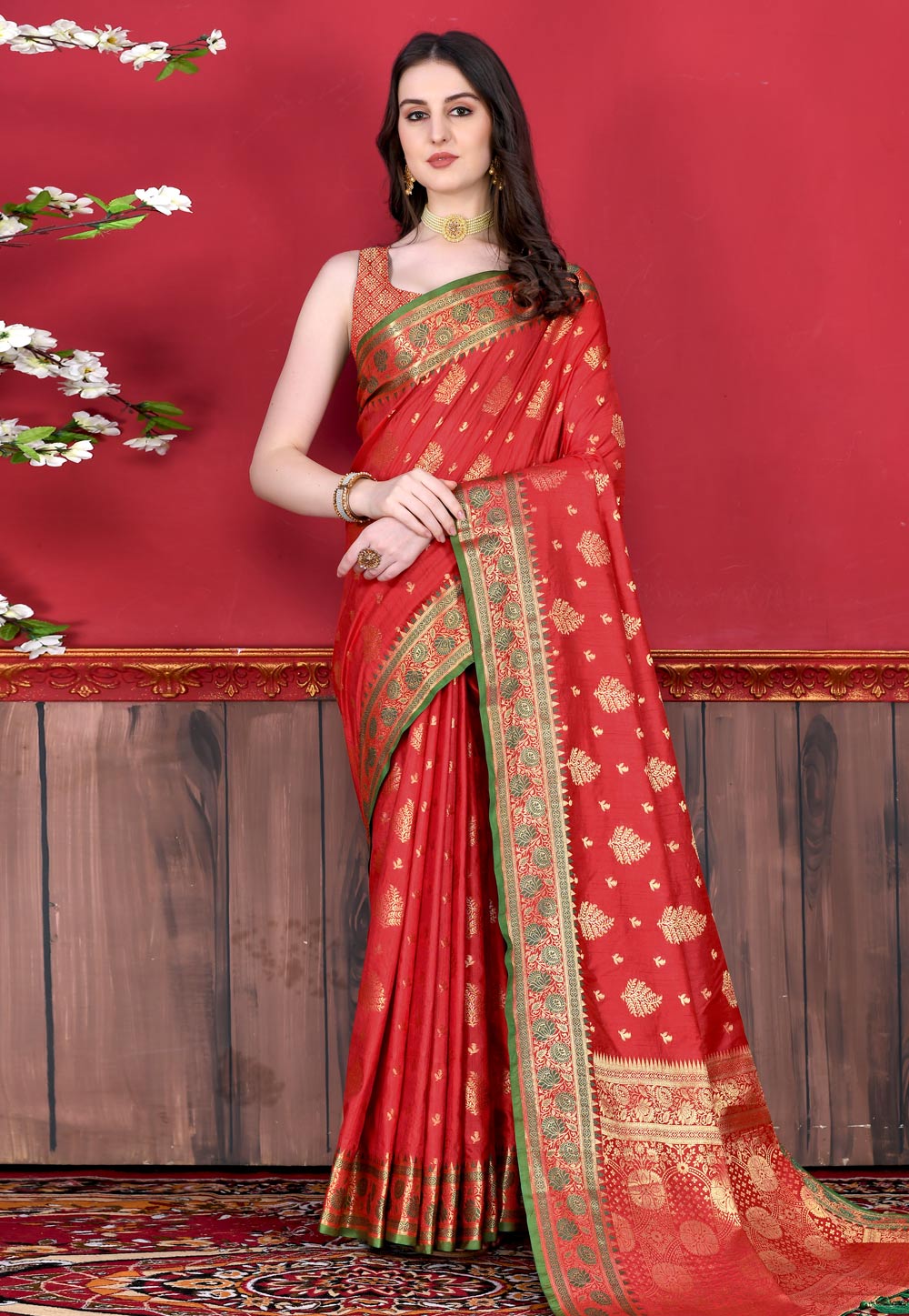 Red Silk Saree With Blouse 258675