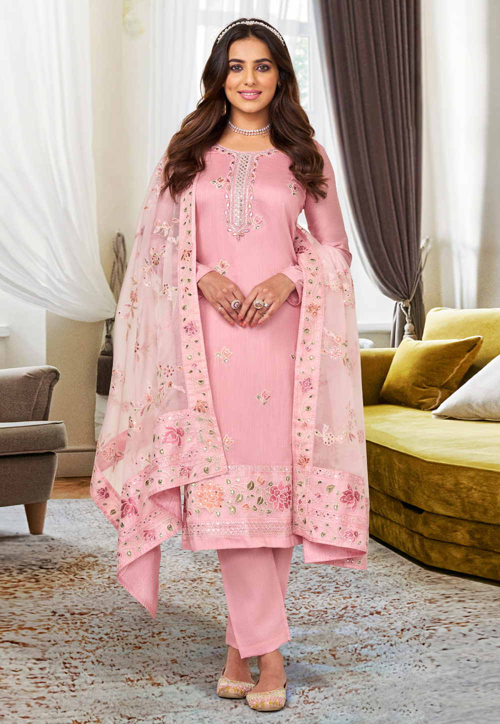 Pink Viscose Pant Style Suit 254712
