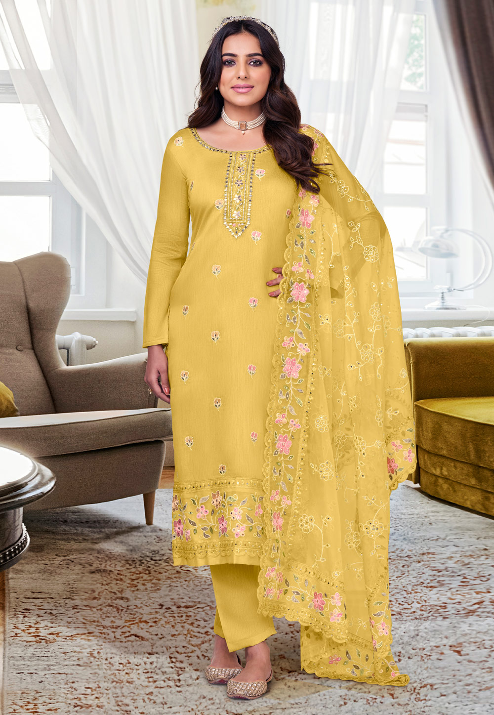 Yellow Viscose Pakistani Suit 254713