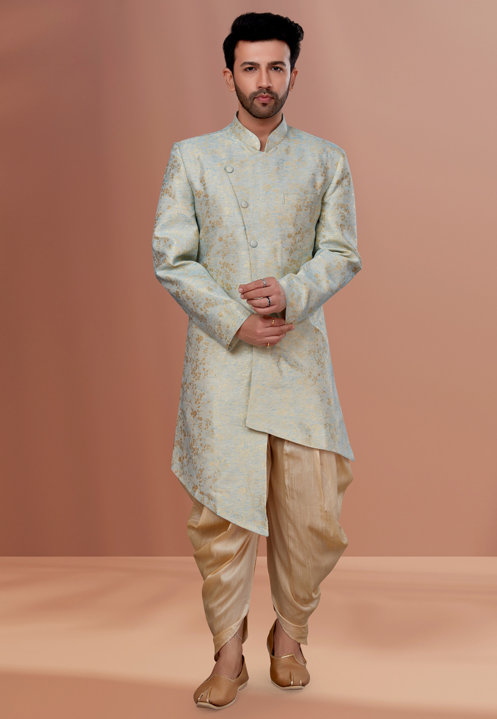Light Blue Linen Indo Western Suit 257844