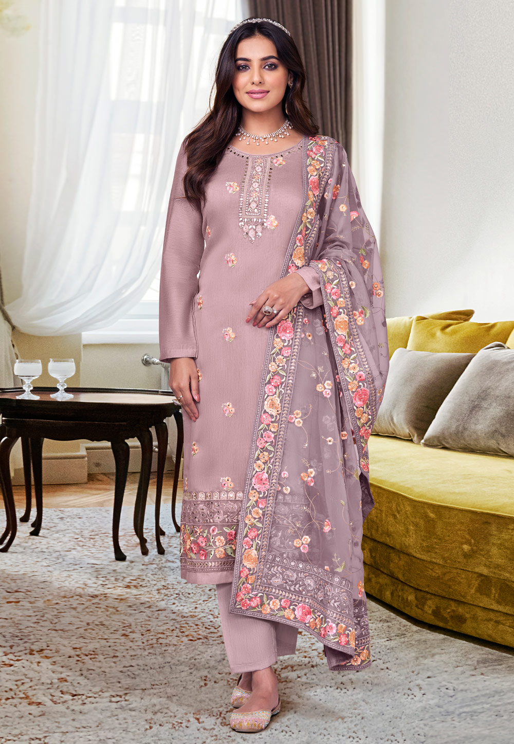 Light Purple Viscose Pant Style Suit 254714