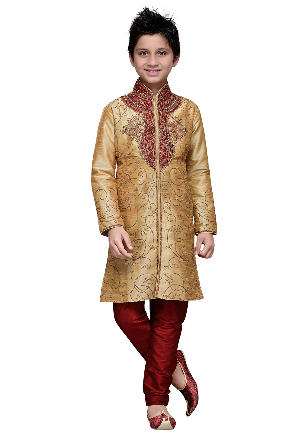 Golden Art Silk Readymade Kids Sherwani 211383