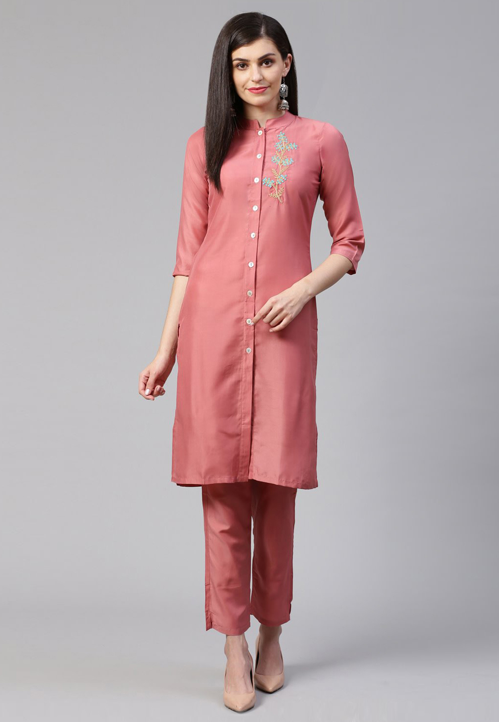 Pink Cotton Silk Kurta Set With Pant 216588