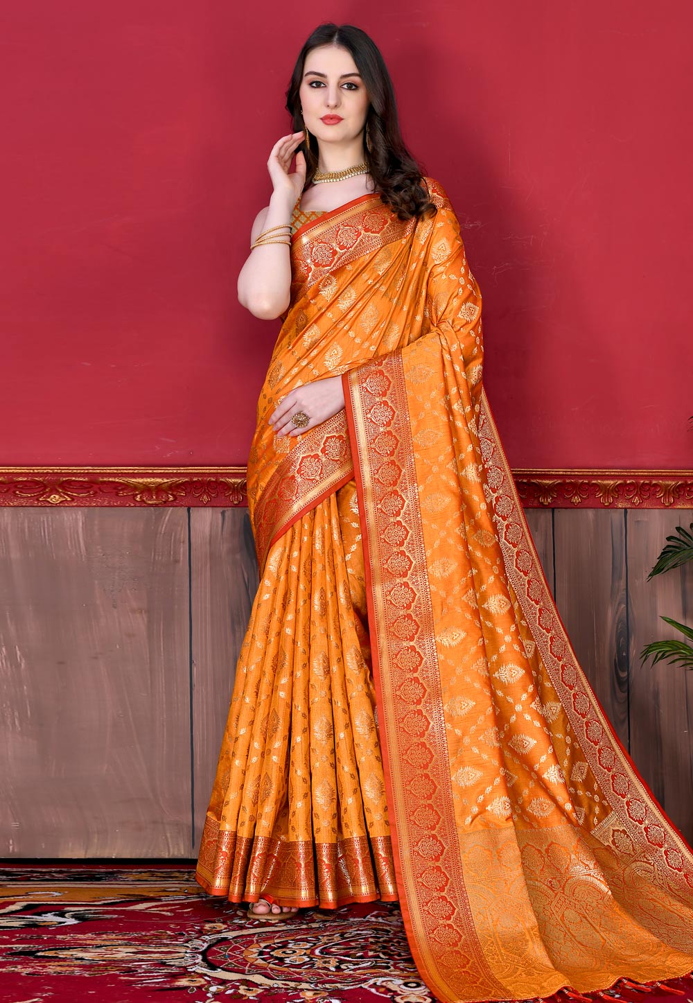 Orange Silk Saree With Blouse 258680