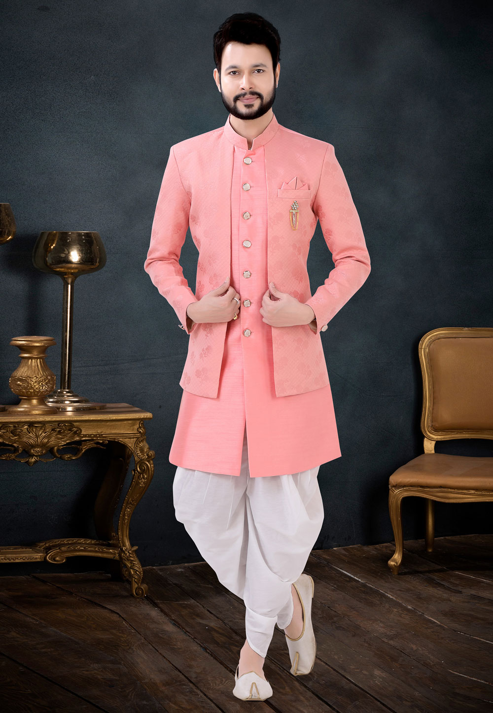 Pink Silk Indo Western Suit 256220