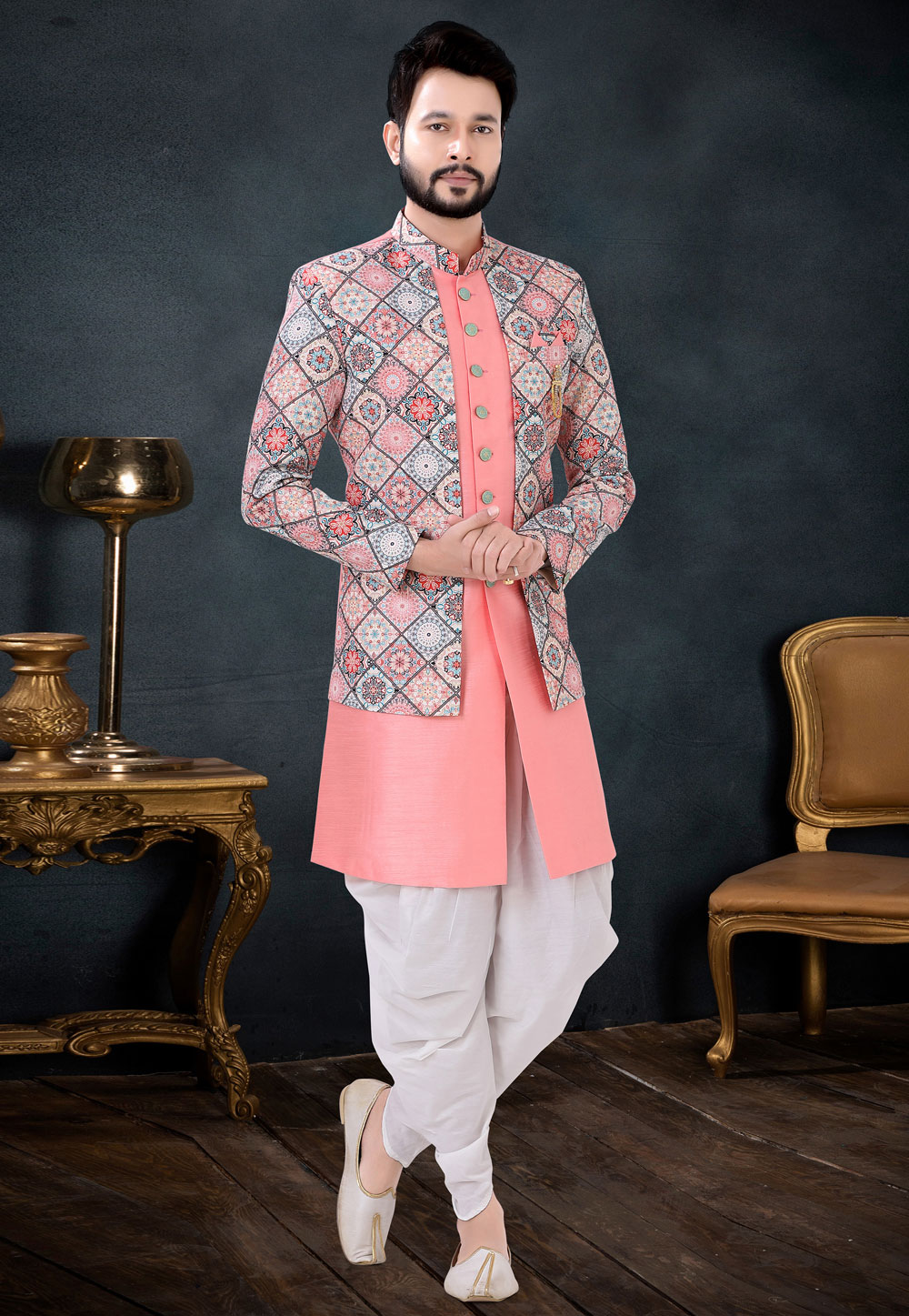 Pink Silk Indo Western Suit 256222