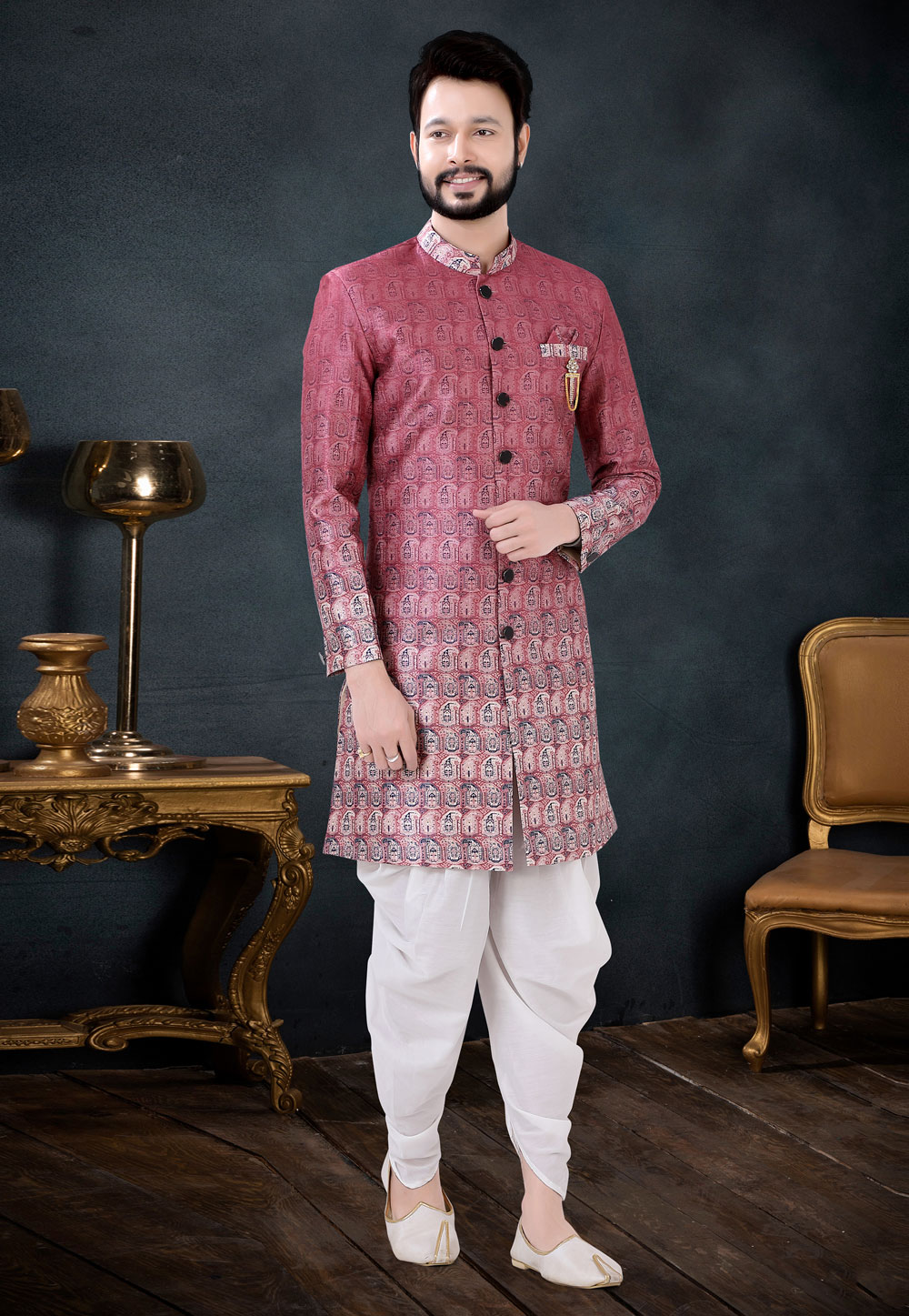 Pink Silk Indo Western Suit 256224