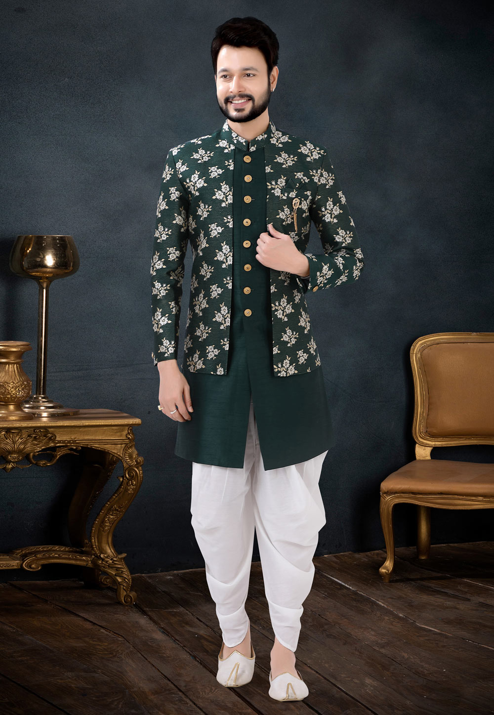 Green Silk Indo Western Suit 256225