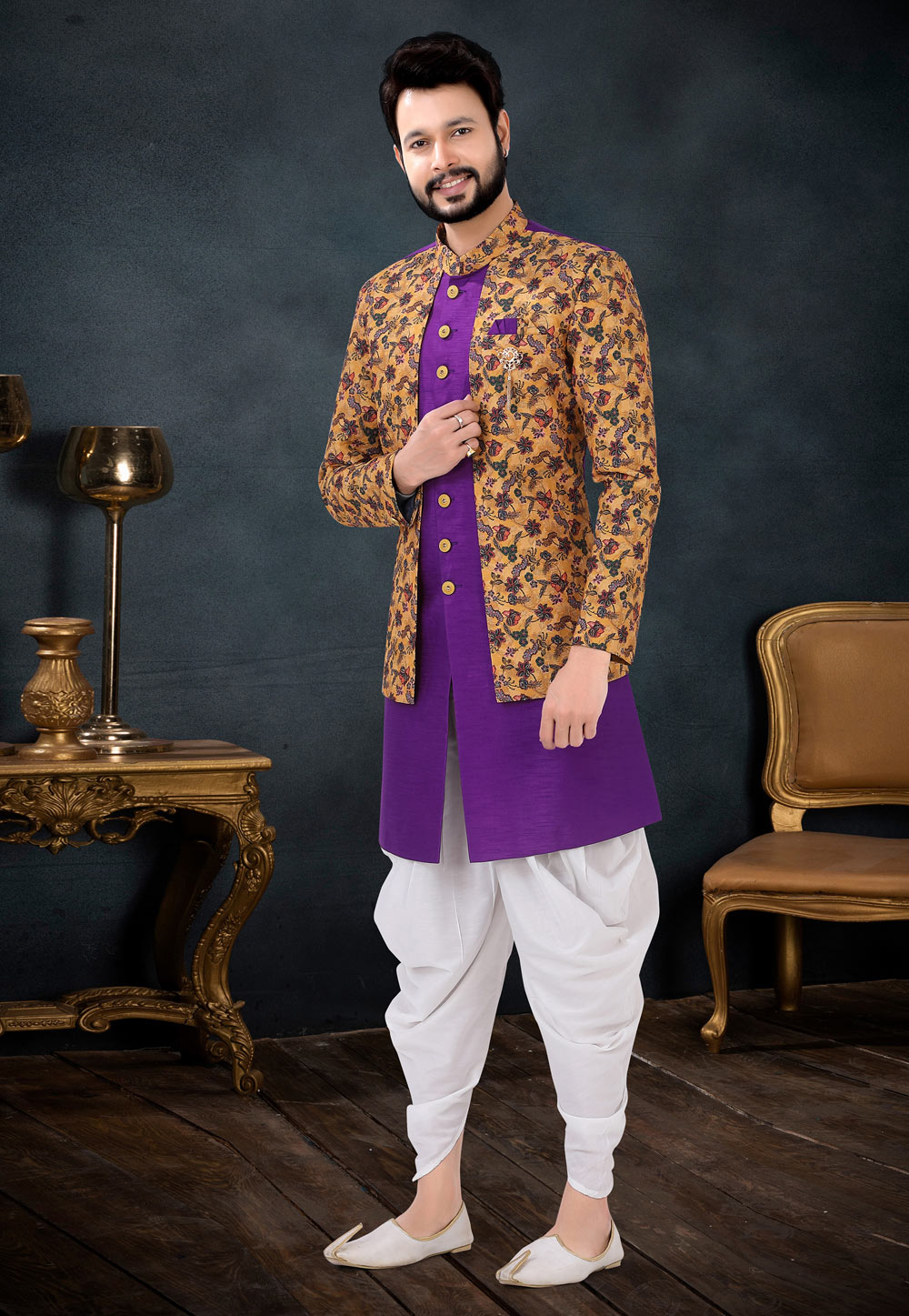 Violet Silk Indo Western Suit 256228
