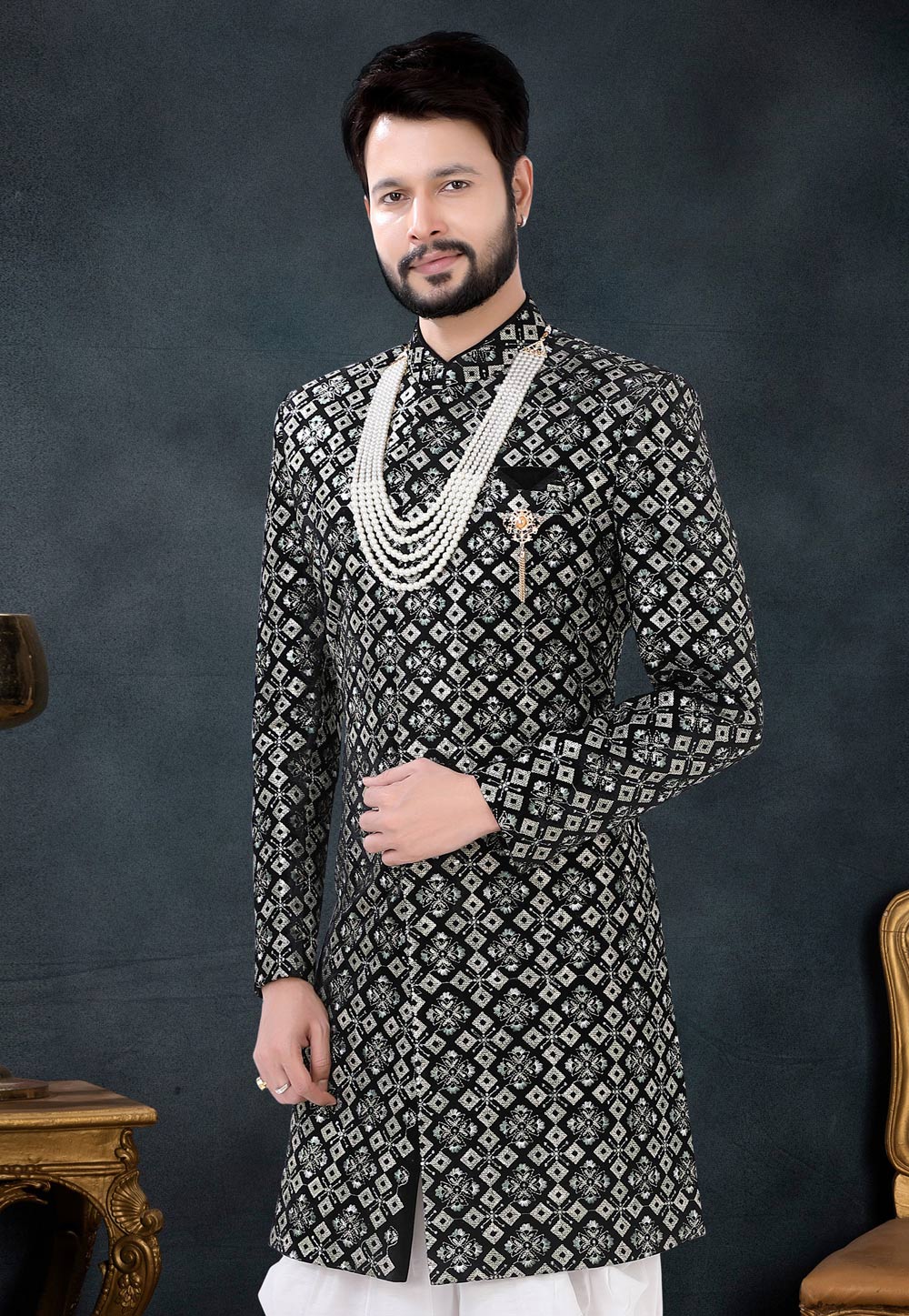 Indo western cheap black suit