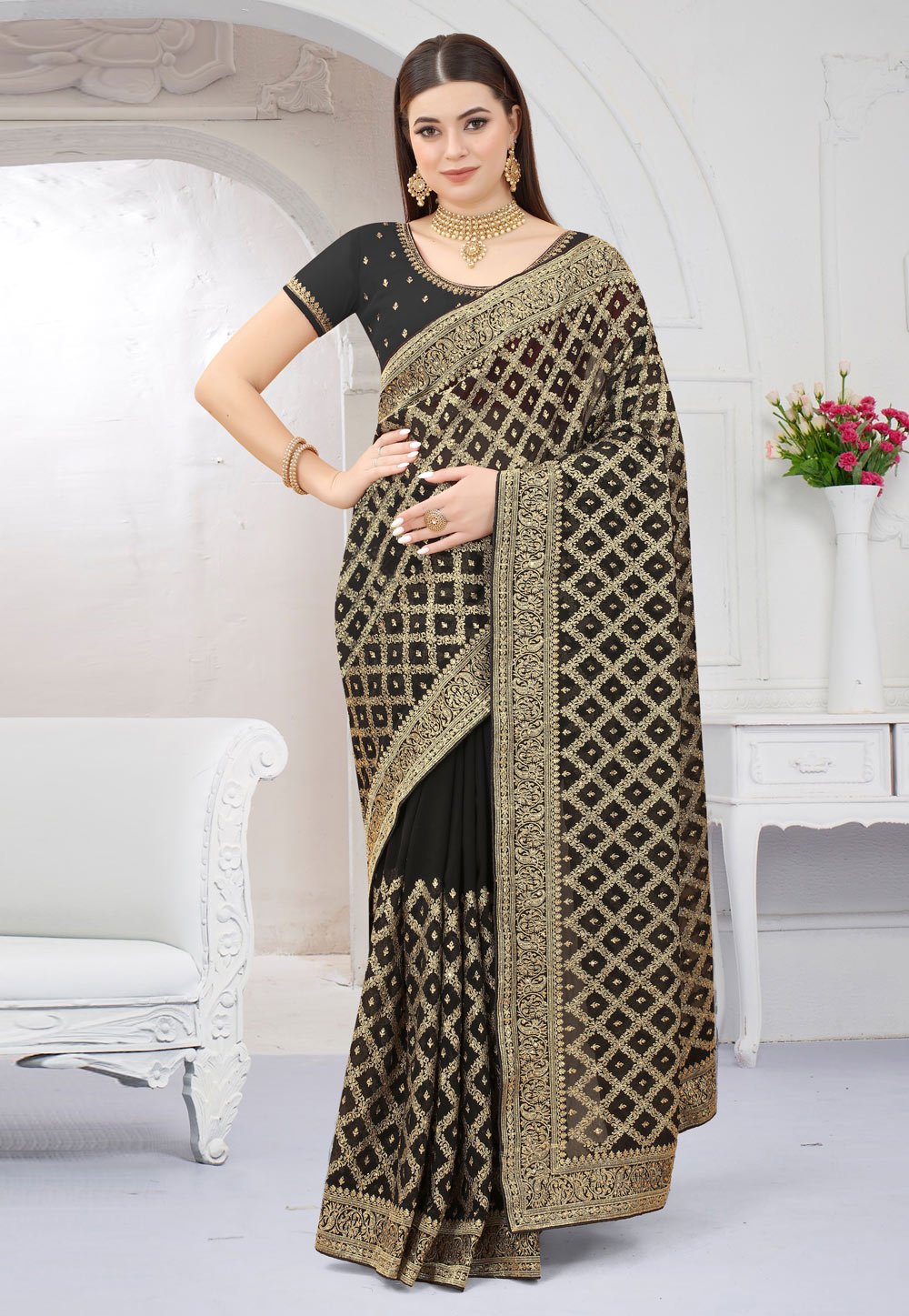 Black Georgette Saree With Blouse 252761