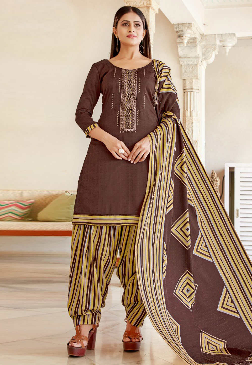 Brown Pashmina Punjabi Suit 211666